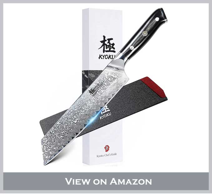 KYOKU Kiritsuke Chef Knife 8.5" - Shogun Series - Japanese VG10 Steel Core Forged Damascus Blade - with Sheath & Case