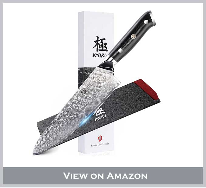 KYOKU Chef Knife - 8"- Shogun Series - Japanese VG10 Steel Core Hammered Damascus Blade - with Sheath & Case